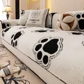 Thick velvet sofa cover in cream white featuring black paw prints and floral pillows - 70*70cm / Black