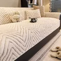 Copridivano spesso in peluche beige con trama a onde e cuscini coordinati - 70*70cm / Bianco Sporco