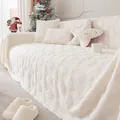 Copridivano in peluche bianco sporco con rilievi natalizi e cuscino a stella - 180*130CM / Albero di Capodanno - Bianco