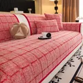Copridivano antiscivolo a quadretti rossi spessi con morbida consistenza di velluto - 70*70cm / Rosso