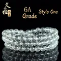 Pulsera 6A de cuarzo rutilado verde de triple vuelta con cuentas de cristal claro - 5-5,8 mm Tres Vueltas (aprox. 100 cuentas) / Grado 6A Cuarzo Rutilado Verde Agua Blanca (Estilo 1)