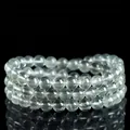 Pulsera de tres vueltas de cuarzo rutilado verde calidad 6A con cuentas de cristal - 6-6.8mm Three Strands (About 85 Beads) / Grado 6A Cuarzo Rutilado Verde Agua Blanca (Estilo 2)