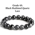 Authentic 4A grade black rutilated quartz beaded bracelet with dense lace patterns - 7-7.8mm Single Loop (Approx. 25 Beads) / Grade 4A (Lace Texture)