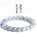 Natural blue rutilated quartz beaded bracelet with clear crystal texture and blue hair finish - Grade 3A Style 3 / 7-7.8mm (Approx. 25 Beads) / Blue