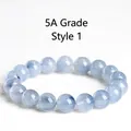 Style 1 5A grade natural blue rutilated quartz beaded bracelet with clear 10mm beads - Style 1 (Grade 5A) / 7~7.8mm (Approx. 25 Beads) / Grey Blue