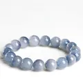 5A Grade natural blue rutilated quartz bead bracelet in translucent greyish blue hue - Style 2 (Grade 5A) / 7~7.8mm (Approx. 25 Beads) / Steel Blue Rabbit Hair Quartz