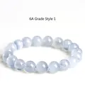 6A Grade natural light blue rutilated quartz beaded bracelet with silk-like fibers - Style 1 (Grade 6A) / 7~7.8mm (Approx. 25 Beads) / Steel Blue Rabbit Hair Quartz