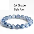 Grade 6A natural blue rutilated quartz beaded bracelet with translucent crystal texture - Grade 6A - Style 4 / 7-7.8mm (Approx 25 Beads)