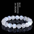 3A grade natural blue moonstone beaded bracelet with elegant blue sheen and reflections - 9-10mm Single Strand (Approx. 19 Beads) / 3A Grade Creamy Blue Moonstone