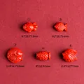 Red cinnabar fish beads with detailed carvings and size measurements in mm - Style 5 / Red