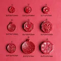 Nine red cinnabar pendants featuring Tai Chi and Bagua patterns in a grid layout - 10mm Octagonal Eight Trigrams (Style 1)