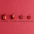 Set di perle in cinabro rosso con simboli Fu e Shou incisi in quattro stili assortiti - Stile Ovale Carattere Shou (Stile 1) / 14.7x10x8.4mm / Rosso