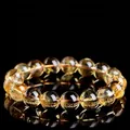 Electro-optical yellow 4A grade citrine quartz beaded bracelet with natural texture - 10-10.8mm Single Loop (Approx. 19 Beads) / Grade 4A Electric Yellow Citrine