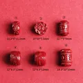 Perline per gioielli fai da te in rosso cinabro con incisioni e trame tradizionali - Perla a Botte Mantra (Stile 1)