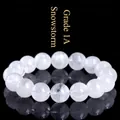 Natural white snowstorm crystal bead bracelet with 1A grade semi-transparent finish - Grade A Snowstorm / 13-13.8mm (Approx. 16 Beads)