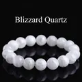Natural white phantom quartz bracelet with 2A grade snowflake patterns on black background - Grade 2A Snowstorm / 13-13.8mm (Approx. 16 Beads)