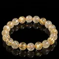 AAAA grade natural gold rutilated quartz beaded bracelet with clear crystal texture - 14-14.8mm (Approx. 15 Beads) / AAAA Grade