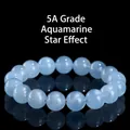 Bracciale di perle acquamarina stellata 5A con sfere di pietre preziose blu chiaro - Acquamarina Stellata Grado 5A / 7-7.8mm (circa 25 perle)