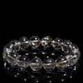 5A grade natural silver rutilated quartz beaded bracelet with shiny hair-like inclusions - Grade 5A - 9~9.8mm Single Loop (Approx 21 Beads)