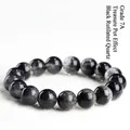 Pulsera de cuarzo rutilado negro natural 7A con inclusiones de paisaje de tesoro - 10-10.8mm (aprox. 19 cuentas) / Grado 7A Textura de Cornucopia Negra