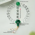 Bracciale di perline in cristallo naturale con accenti verde secco e ciondolo - Stile Cristallo Bianco e Giadeite al Cromo 8mm