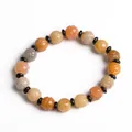 Natural Gobi Jade beaded bracelet featuring multicolored hand-carved lotus root beads - Lotus Bead Style / 10mm