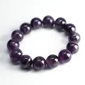 Dreamy purple natural amethyst beaded bracelet with polished 12mm round gemstones - 14mm