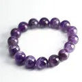 Polished natural dream amethyst beaded bracelet with purple round crystal gemstones - 12mm