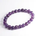 Natural purple amethyst beaded bracelet with polished round gemstones for women - 8mm