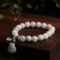 Natural jade bracelet with carved Buddha pendant and eighteen polished green jade beads - Maitreya Buddha