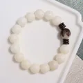 Enkele lus Baiyu Bodhi kralenarmband met bruine lotus bedeltje en gesneden verdelers - Schil Bodhi Wortel met Zwarte Afstandhouders