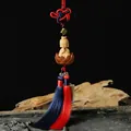 Natural boxwood Guanyin pendant with dark lotus base, silk tassels and Zen charm - A2 Lotus Seated Avalokitesvara