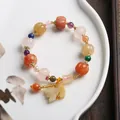Natural gold silk jade pumpkin bead bracelet with colorful gemstones and pendant - Pumpkin Bead Bamboo Joint With Pixiu