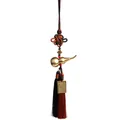 Traditional brass Wu Lou pendant with gold metal plate and bicolour silk tassels - Coffee Rope Shurangama Mantra