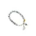 Natural green ghost quartz bracelet with pearls and a jade leaf pendant on white background - Bead Diameter 6-7mm / Green Phantom With Leaf Pendant