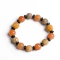 Carved natural stone beaded bracelet with colorful pumpkin pattern jade beads - Lotus Bead Style / 12mm