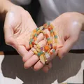 Handcrafted multi-layer natural stone beaded bracelet with colorful gems and leaf charm - Multilayer with Leaf Pendant