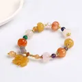 Multicolor pumpkin-shaped jade beads bracelet with golden spacer and butterfly charm - Pumpkin Bead Bamboo Pi Xiu Pendant