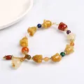 Handcrafted natural Jasper beaded bracelet with colorful carved lotus flowers and pearls - Gold Silk Jade Lily of the Valley