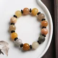 Retro multi-color pumpkin bead bracelet with natural gold silk jade and carving details - Large Lotus Bead Style