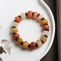 Ethnic pumpkin-shaped carved natural stone beads bracelet with mixed color stones - Large Pumpkin Bead Style