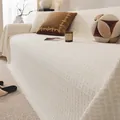 Copridivano in ciniglia color crema con trama a nido d'ape ed eleganti bordi a frange - 180*90CM / Bianco avorio