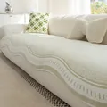 Copridivano in seta di ghiaccio beige con bordo ondulato verde e cuscini decorativi coordinati - Tappetino quadrato piccolo / Verde
