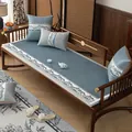 Sofa-Matten-Set aus blauer Eisseide mit klassischer Landschaftsstickerei für den Sommer - Kleines Quadrat / Blau