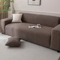 Copridivano elastico caffè scuro con trama a foglie 3D e federa coordinata - Due Posti / Motivo Spiga-Caffè
