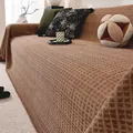 Copridivano in ciniglia color terracotta con trama a nido d'ape e frange decorative - 180*90CM / Marrone