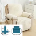Cream quilted plush recliner cover with side storage pockets and 190cm overall width - White