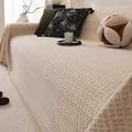 Copridivano beige in ciniglia con trama a nido d'ape e delicate frange corte - 180*90CM / Kaki