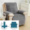 Quilted dark grey plush recliner cover with side pocket and detailed size dimensions - Dark Gray