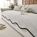 Beige quilted chenille sofa cover with stylish black wave ruffled edges and cushion - Mi Yue - Beige / 45*45cm Pillowcase